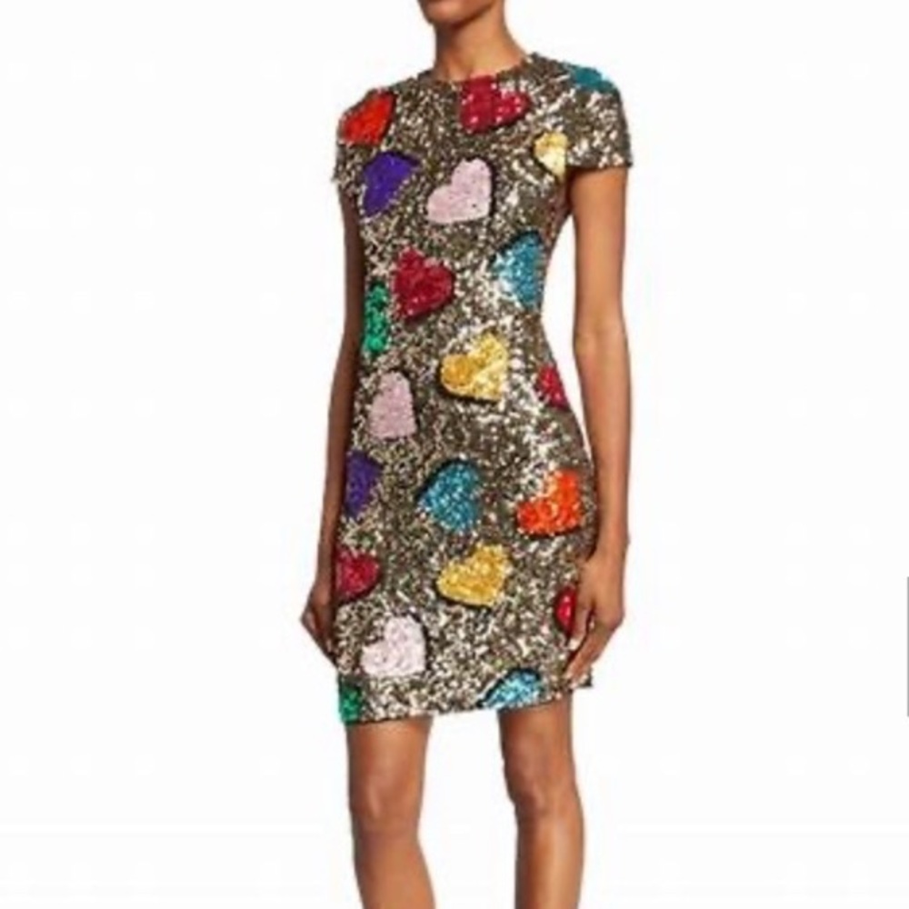 NWT Size 8 Alice & Olivia Nat Heart Detail Sequin Cap Sleeve Cocktail Dress